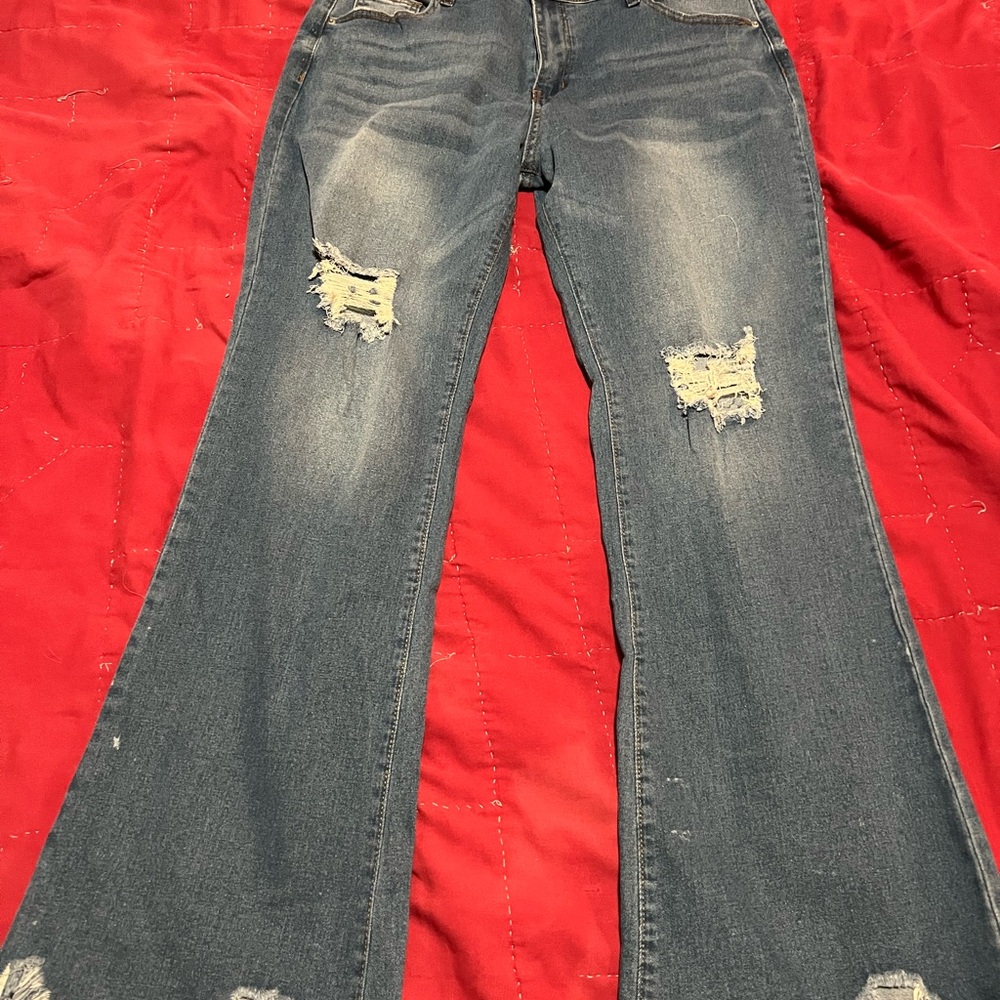 Distressed Blue Flare Jeans
